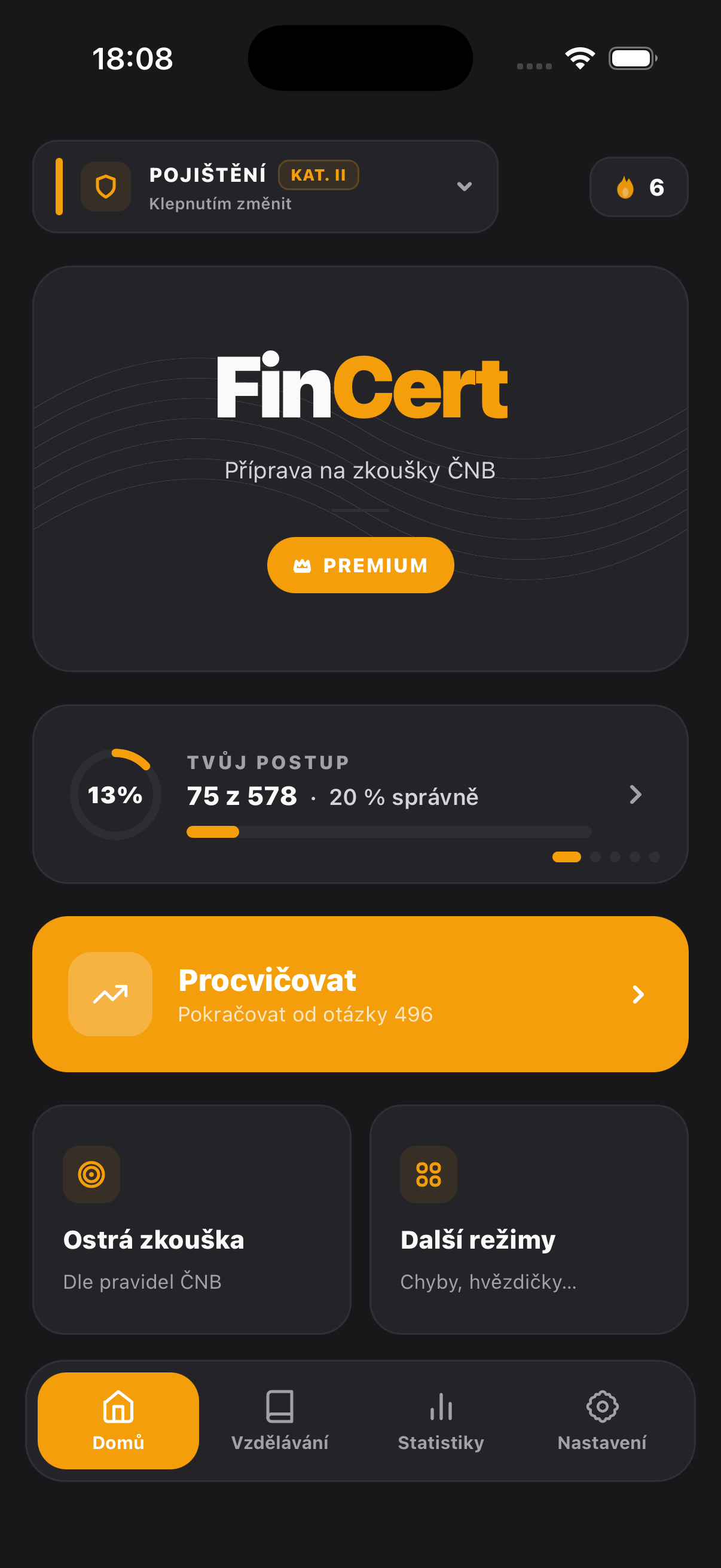 FinCert — domovská obrazovka
