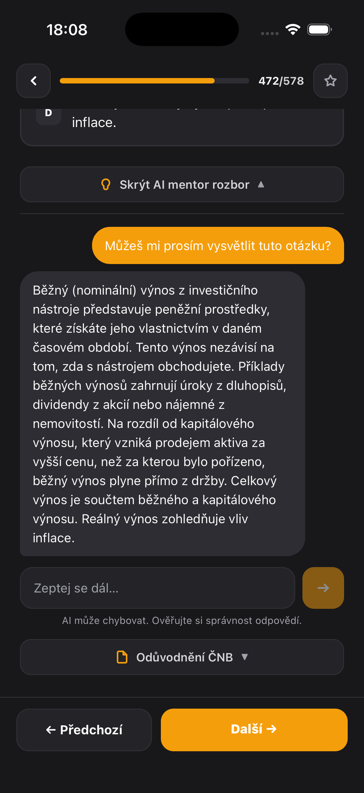 AI mentor — chat k otázce